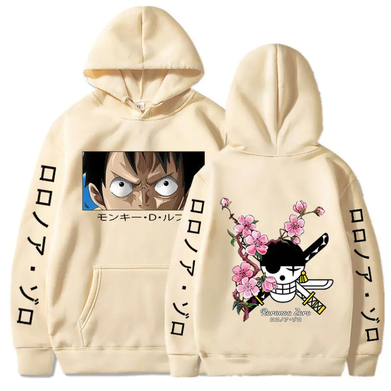 One Piece Luffy Zoro Print Loose Hoodie Sweatshirt