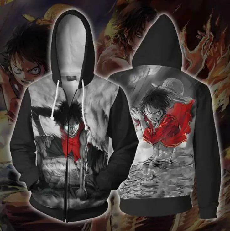 One Piece Ace 3D Print Zip Hoodie for Cosplay