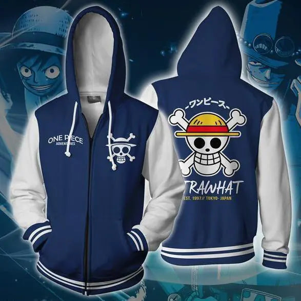 One Piece Ace 3D Print Zip Hoodie for Cosplay